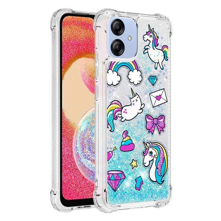 YB Quicksand Series-2 para Samsung Galaxy A04e 4G / F04 4G / M04 4G Liquid Quicksand Phone Case Pattern Printing Soft TPU Cover - Rainbow Horses