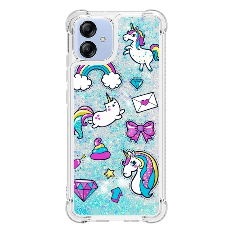 YB Quicksand Series-2 para Samsung Galaxy A04e 4G / F04 4G / M04 4G Liquid Quicksand Phone Case Pattern Printing Soft TPU Cover - Rainbow Horses
