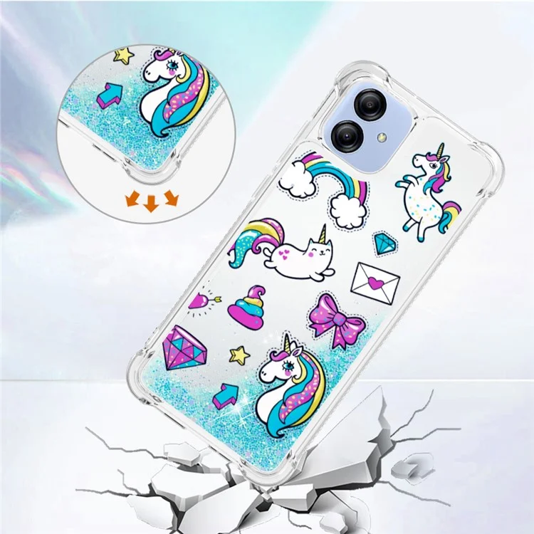 YB Quicksand Series-2 para Samsung Galaxy A04e 4G / F04 4G / M04 4G Liquid Quicksand Phone Case Pattern Printing Soft TPU Cover - Rainbow Horses