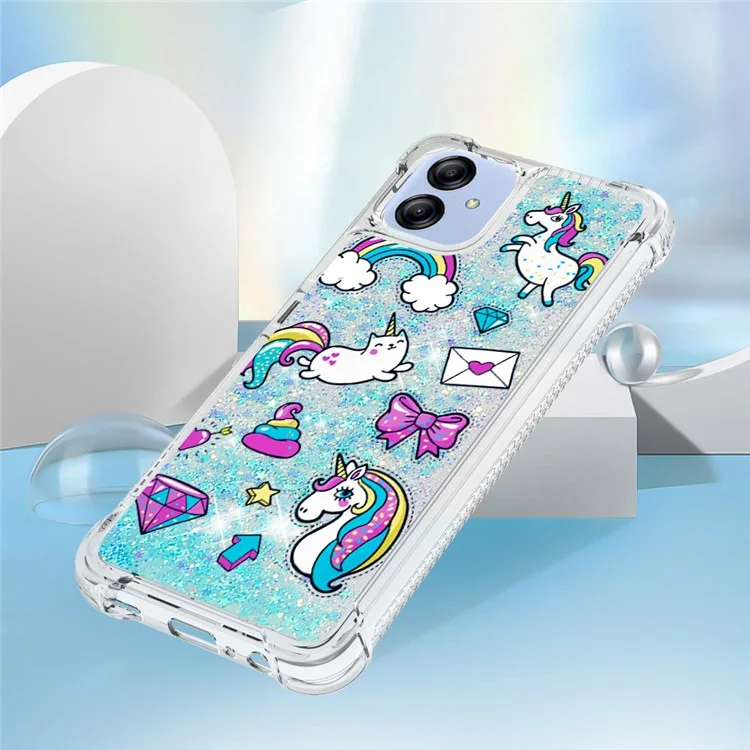 YB Quicksand Series-2 para Samsung Galaxy A04e 4G / F04 4G / M04 4G Liquid Quicksand Phone Case Pattern Printing Soft TPU Cover - Rainbow Horses