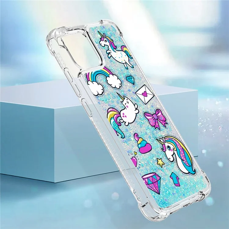 YB Quicksand Series-2 para Samsung Galaxy A04e 4G / F04 4G / M04 4G Liquid Quicksand Phone Case Pattern Printing Soft TPU Cover - Rainbow Horses