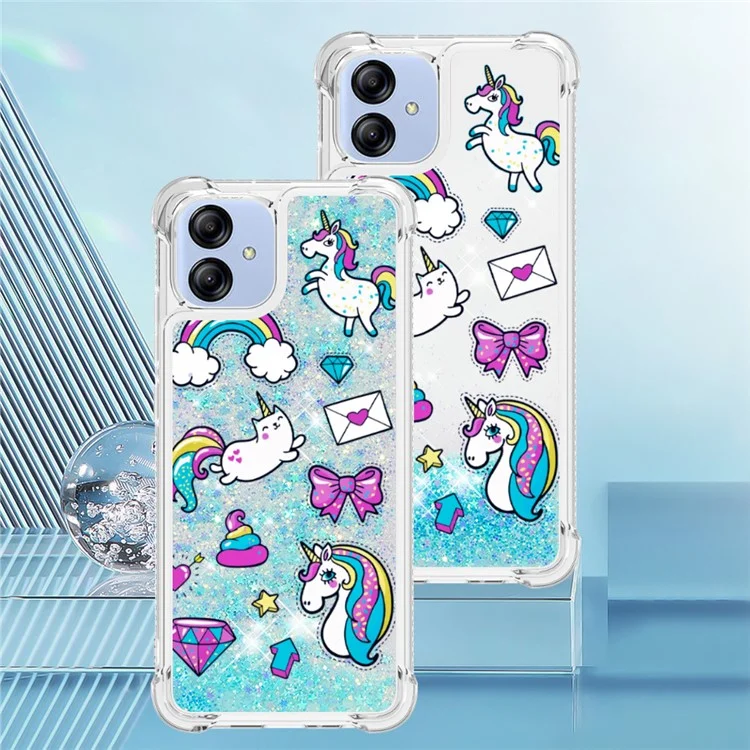 YB Quicksand Series-2 para Samsung Galaxy A04e 4G / F04 4G / M04 4G Liquid Quicksand Phone Case Pattern Printing Soft TPU Cover - Rainbow Horses