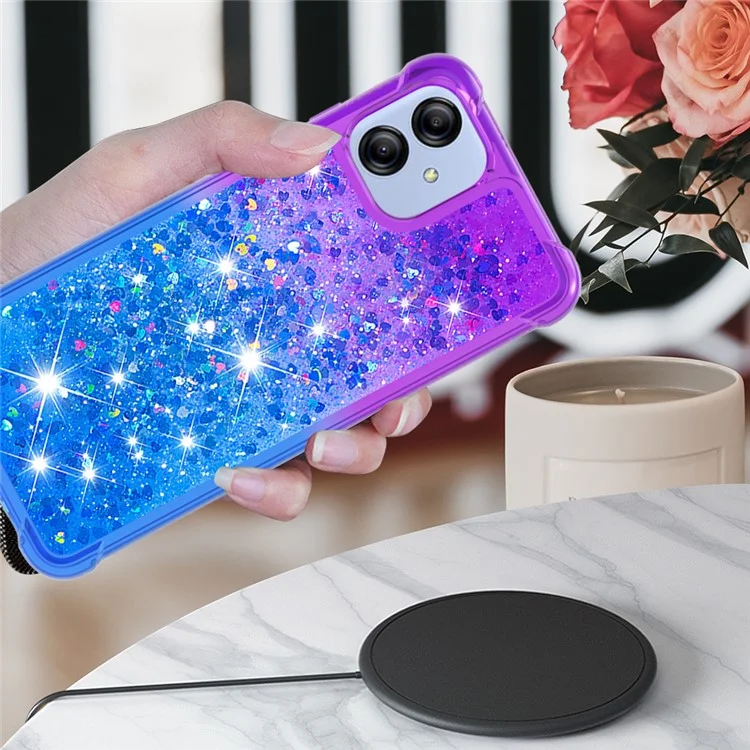 For Samsung Galaxy A04e 4G / F04 4G / M04 4G TPU Case Gradient Quicksand Phone Back Cover -  Purple  /  Sky Blue