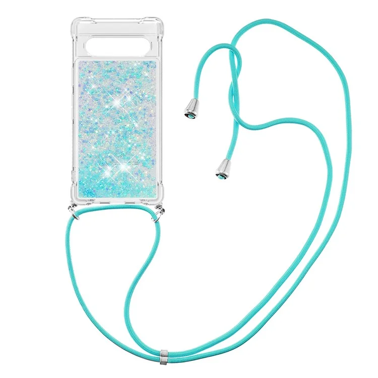 For Google Pixel 7a 5G TPU Case Quicksand Design Phone Cover with Lanyard - Blue / Pentagram