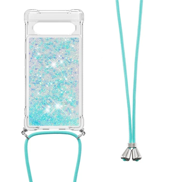 For Google Pixel 7a 5G TPU Case Quicksand Design Phone Cover with Lanyard - Blue / Pentagram