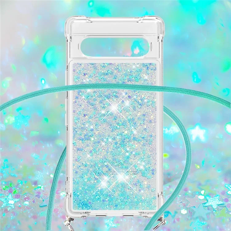 For Google Pixel 7a 5G TPU Case Quicksand Design Phone Cover with Lanyard - Blue / Pentagram