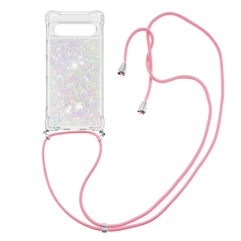 For Google Pixel 7a 5G TPU Case Quicksand Design Phone Cover with Lanyard - Laser / Hearts