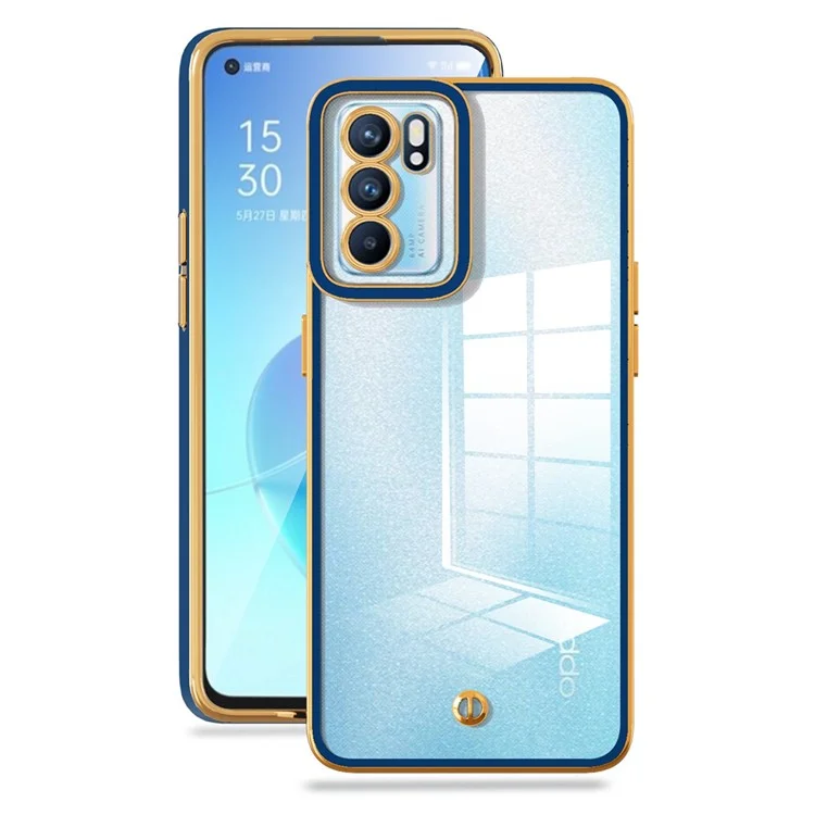 Pour Oppo Reno6 5G Coque de protection élégante et antichoc, en TPU transparent - Bleu