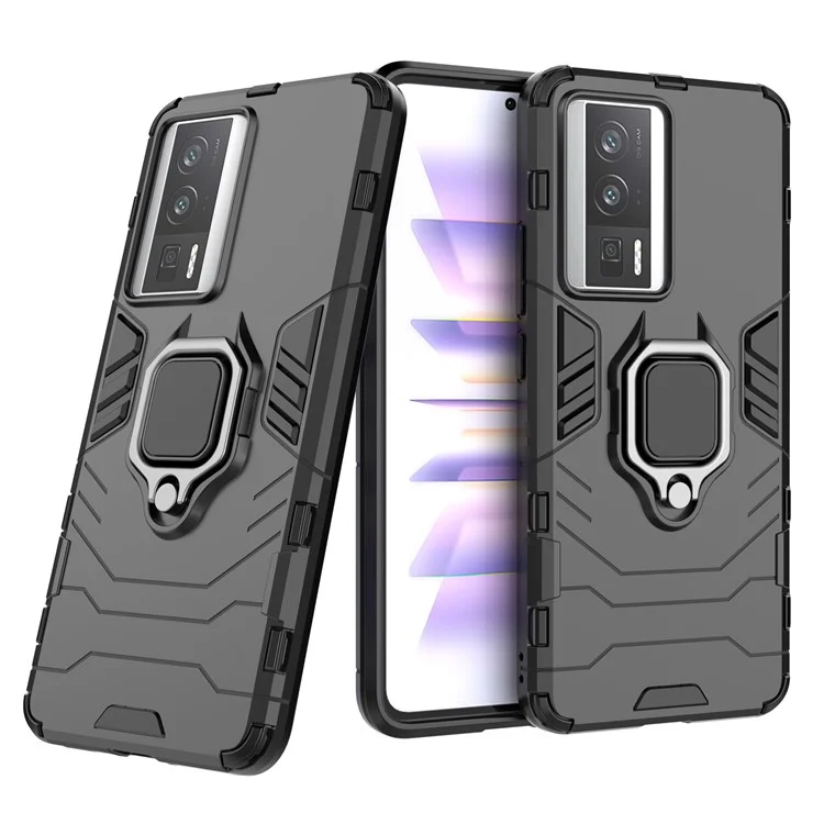 Pour Xiaomi Poco F5 Pro 5G / Redmi K60 Pro 5G / K60 5G Étui pour téléphone portable Bague de maintien Support Coque de protection anti-chocs - Noir