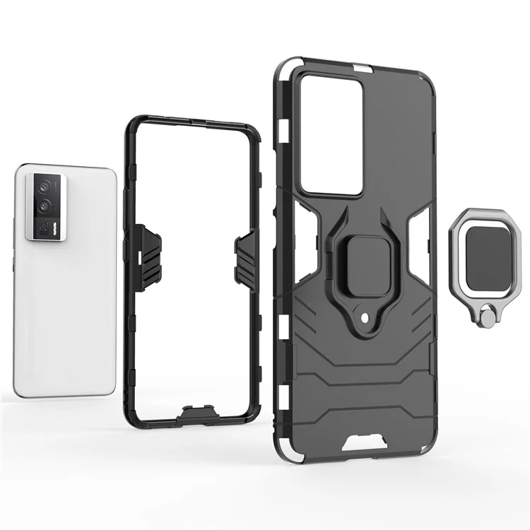 Pour Xiaomi Poco F5 Pro 5G / Redmi K60 Pro 5G / K60 5G Étui pour téléphone portable Bague de maintien Support Coque de protection anti-chocs - Noir