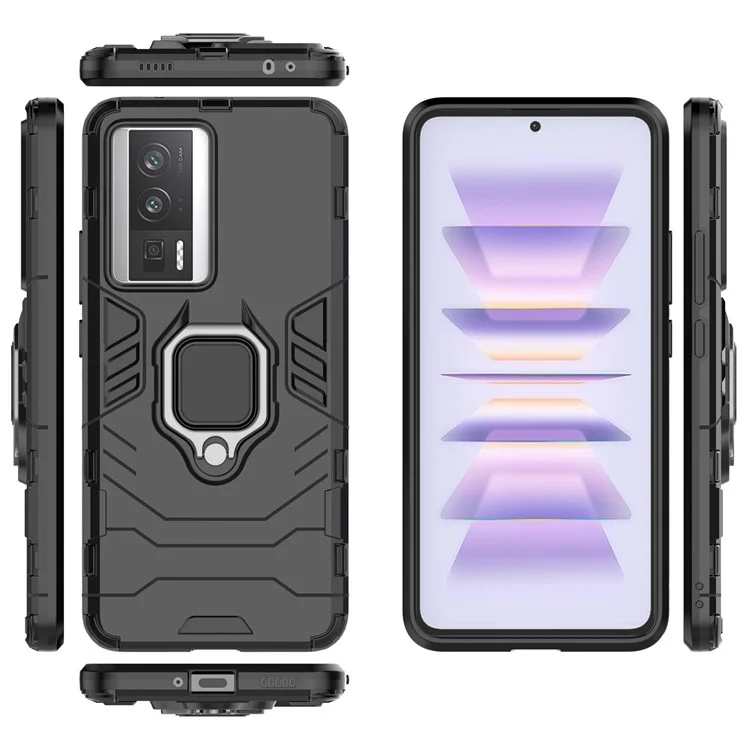 Pour Xiaomi Poco F5 Pro 5G / Redmi K60 Pro 5G / K60 5G Étui pour téléphone portable Bague de maintien Support Coque de protection anti-chocs - Noir
