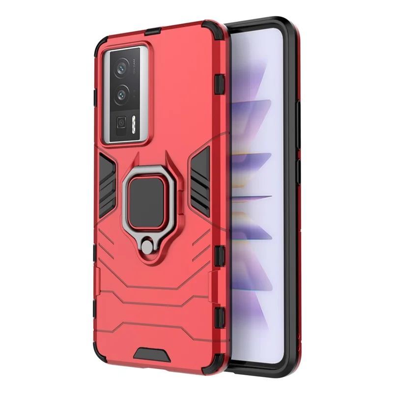 Für Xiaomi Poco F5 Pro 5G / Redmi K60 Pro 5G / K60 5G Handy-Hülle mit Ringhalter, Ständer und stoßfestem Schutz - Rot