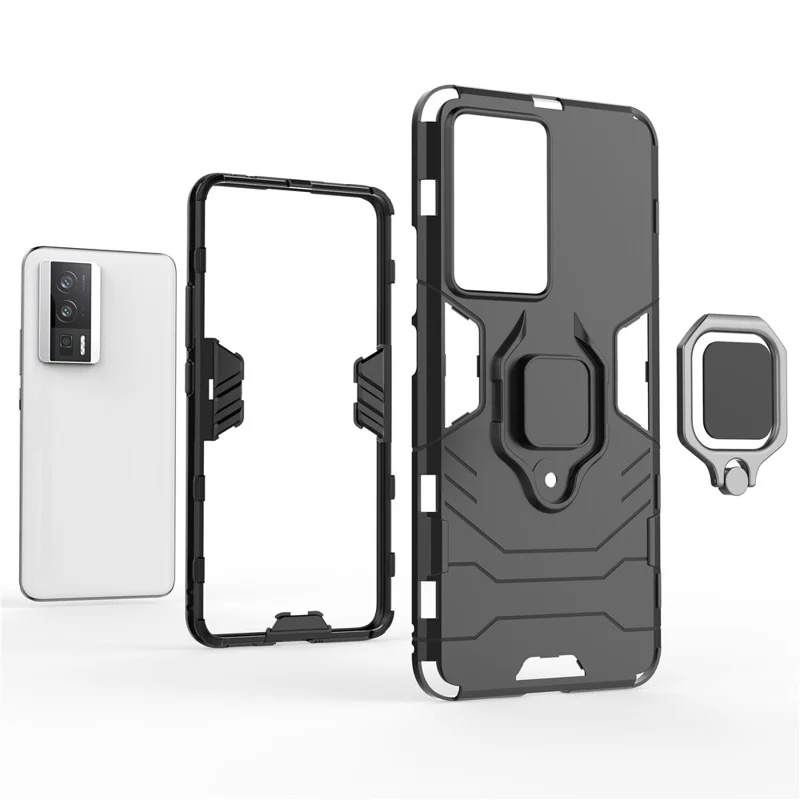 Per Xiaomi Poco F5 Pro 5G / Redmi K60 Pro 5G / K60 5G Custodia per cellulare con supporto ad anello e protezione da urti - Blu