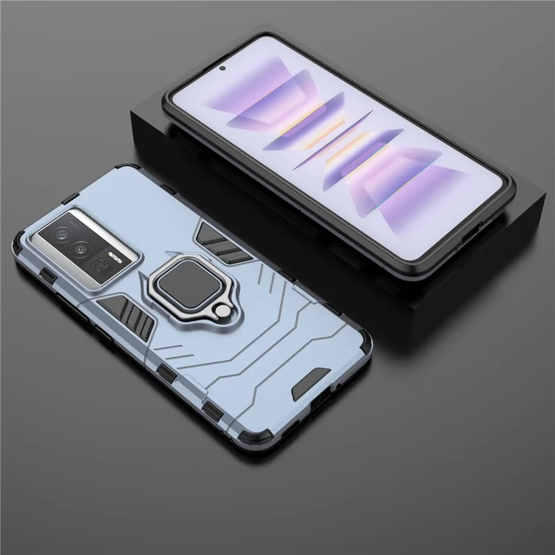 Per Xiaomi Poco F5 Pro 5G / Redmi K60 Pro 5G / K60 5G Custodia per cellulare con supporto ad anello e protezione da urti - Blu