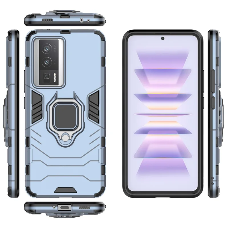 Per Xiaomi Poco F5 Pro 5G / Redmi K60 Pro 5G / K60 5G Custodia per cellulare con supporto ad anello e protezione da urti - Blu