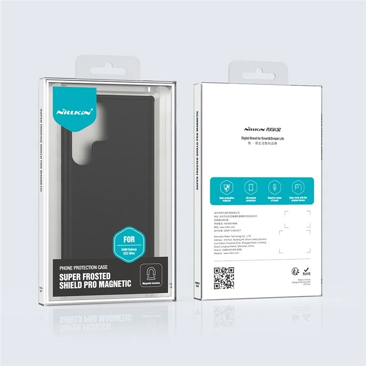 NILLKIN Frosted Shield Pro für Samsung Galaxy S23 Ultra Matte Phone Case PC + TPU Stoßfestes Hybrid-Cover mit Autohalterung Metallblatt