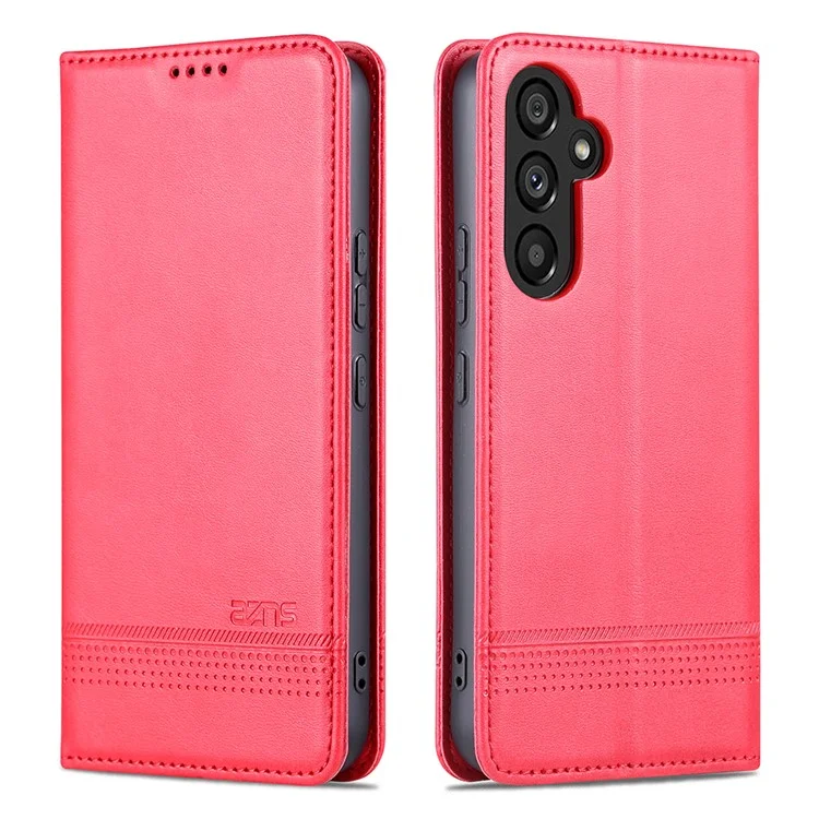 AZNS Para Samsung Galaxy A34 5G Caso de telefone de textura de couro de vaca anti-queda Suporte Carteira PU Couro Magnético Auto-absorção Proteção Folio Flip Phone Cover - Vermelho