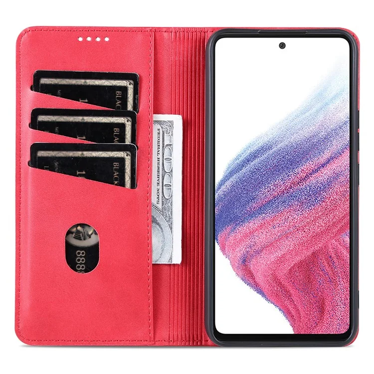 AZNS Para Samsung Galaxy A34 5G Caso de telefone de textura de couro de vaca anti-queda Suporte Carteira PU Couro Magnético Auto-absorção Proteção Folio Flip Phone Cover - Vermelho