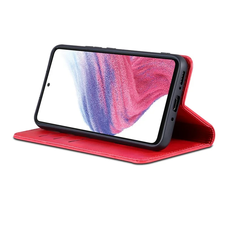 AZNS Para Samsung Galaxy A34 5G Caso de telefone de textura de couro de vaca anti-queda Suporte Carteira PU Couro Magnético Auto-absorção Proteção Folio Flip Phone Cover - Vermelho