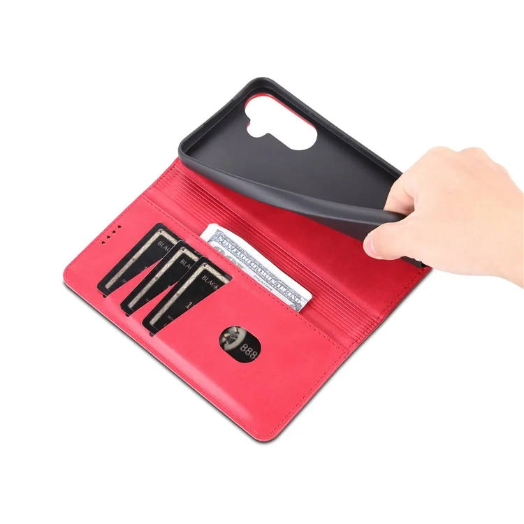 AZNS Para Samsung Galaxy A34 5G Caso de telefone de textura de couro de vaca anti-queda Suporte Carteira PU Couro Magnético Auto-absorção Proteção Folio Flip Phone Cover - Vermelho