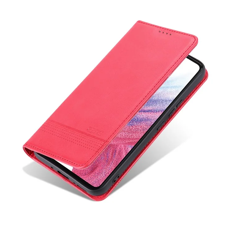 AZNS Para Samsung Galaxy A34 5G Caso de telefone de textura de couro de vaca anti-queda Suporte Carteira PU Couro Magnético Auto-absorção Proteção Folio Flip Phone Cover - Vermelho