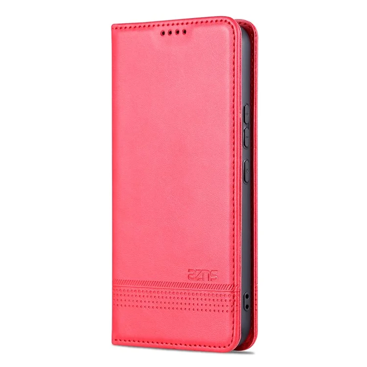 AZNS Para Samsung Galaxy A34 5G Caso de telefone de textura de couro de vaca anti-queda Suporte Carteira PU Couro Magnético Auto-absorção Proteção Folio Flip Phone Cover - Vermelho