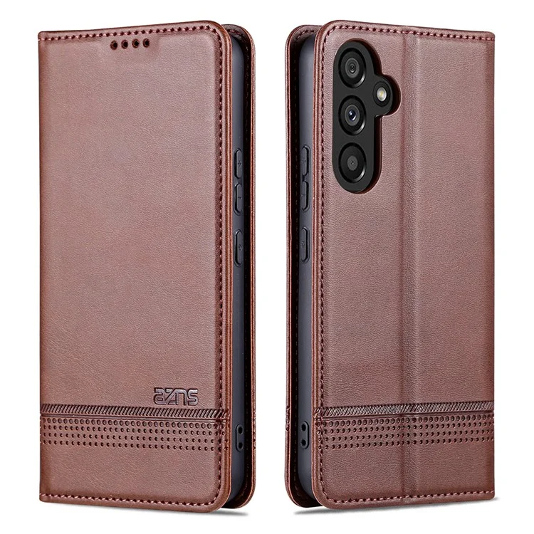 Étui de téléphone anti-chute AZNS pour Samsung Galaxy A54 5G, étui portefeuille avec texture en cuir de vache, aimant automatique, rabat à rabat - Café