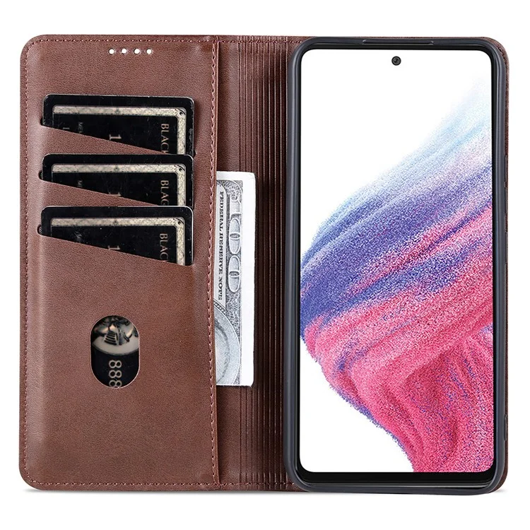 Étui de téléphone anti-chute AZNS pour Samsung Galaxy A54 5G, étui portefeuille avec texture en cuir de vache, aimant automatique, rabat à rabat - Café