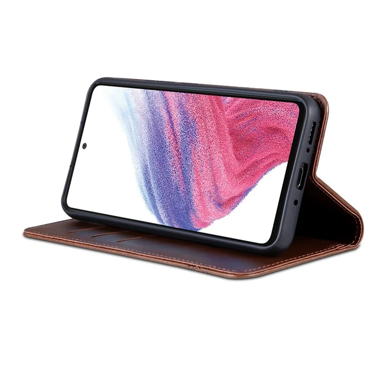 Étui de téléphone anti-chute AZNS pour Samsung Galaxy A54 5G, étui portefeuille avec texture en cuir de vache, aimant automatique, rabat à rabat - Café