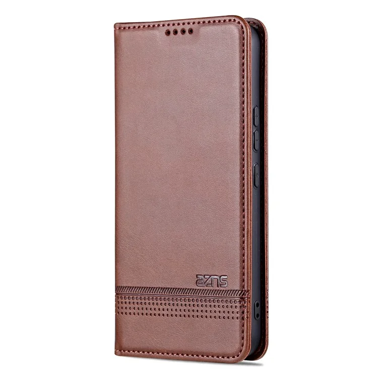 Étui de téléphone anti-chute AZNS pour Samsung Galaxy A54 5G, étui portefeuille avec texture en cuir de vache, aimant automatique, rabat à rabat - Café