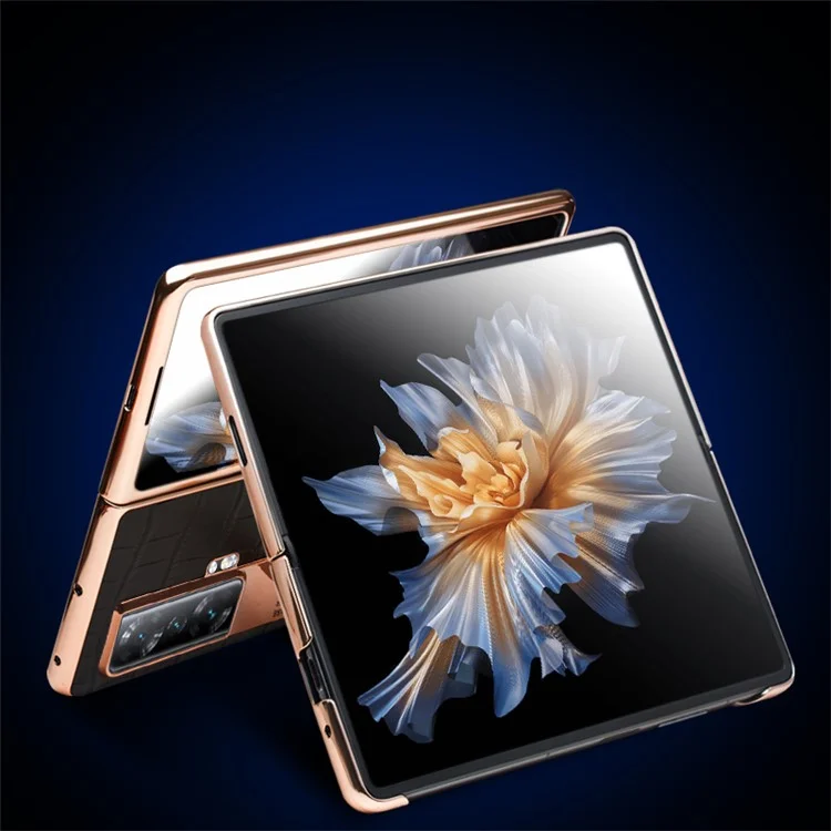 Étui de téléphone anti-chute à fenêtre de visualisation QIALINO pour Honor Magic Vs 5G, étui de téléphone en PC dur + cuir véritable avec support et film en verre trempé - Marron