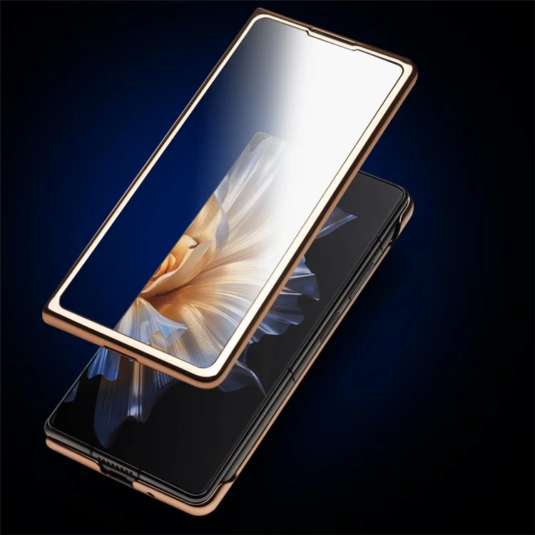 Étui de téléphone anti-chute à fenêtre de visualisation QIALINO pour Honor Magic Vs 5G, étui de téléphone en PC dur + cuir véritable avec support et film en verre trempé - Marron