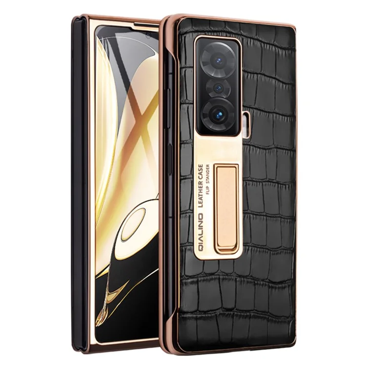 Capa de Telefone Qialino Para Honor Magic V Caixa Hard Hard PC à Prova de Choques Anti-Drop View Window Phone Case With Kickstand - Preto