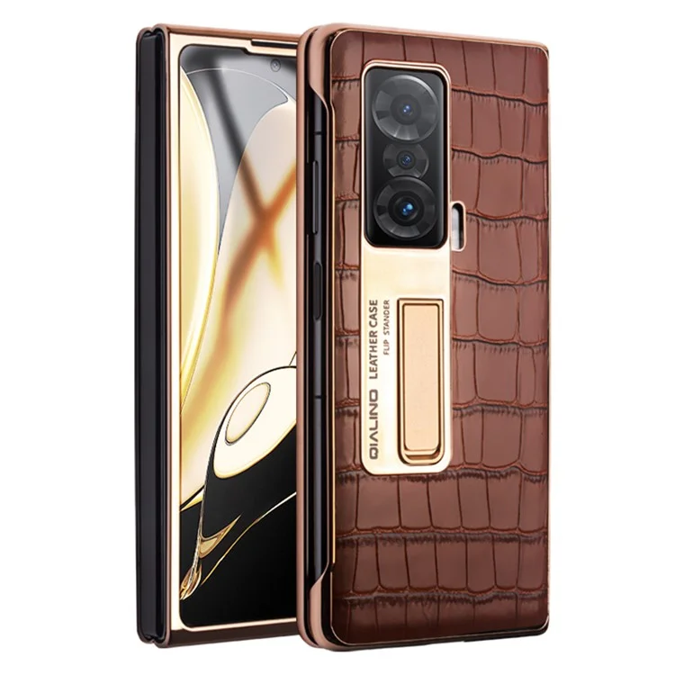 Capa de Telefone QIALINO para Honor Magic V à Prova de Choque Capa Rígida de PC Anti-Queda com Janela de Visualização e Suporte - Marrom