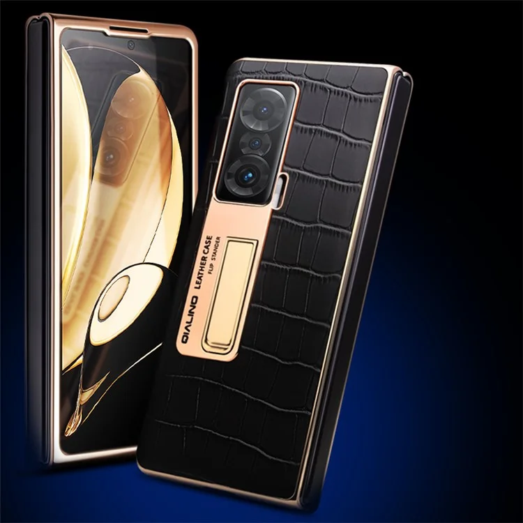 Capa de Telefone QIALINO para Honor Magic V à Prova de Choque Capa Rígida de PC Anti-Queda com Janela de Visualização e Suporte - Marrom