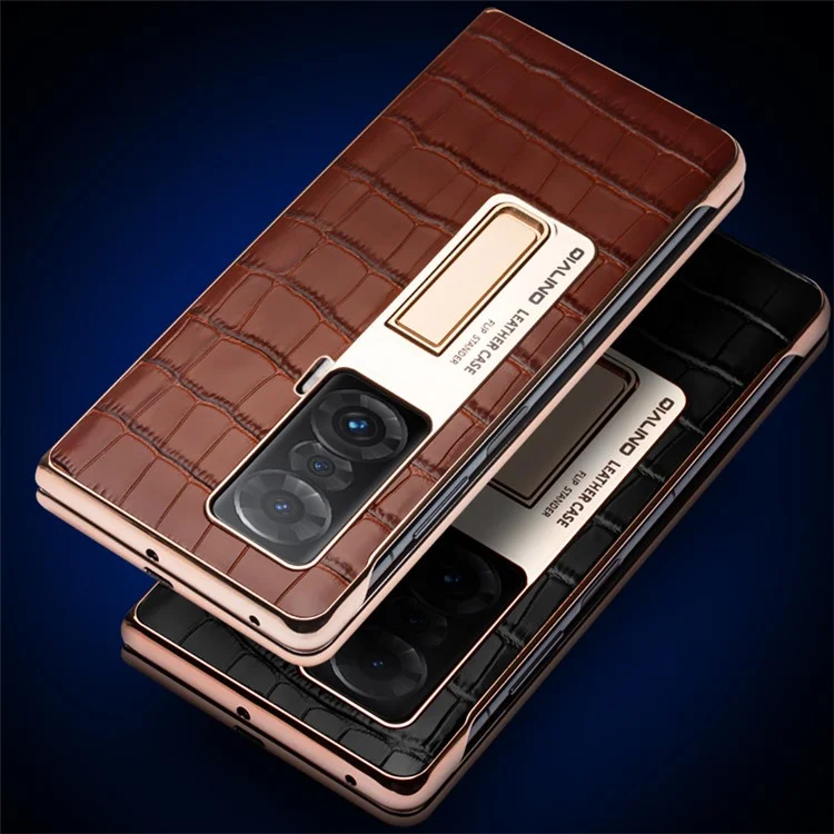 Capa de Telefone QIALINO para Honor Magic V à Prova de Choque Capa Rígida de PC Anti-Queda com Janela de Visualização e Suporte - Marrom
