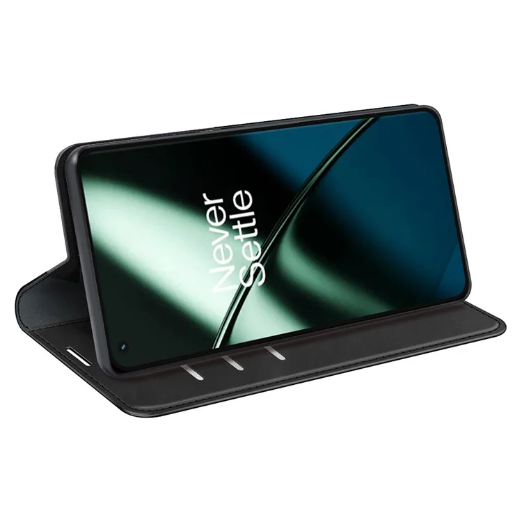 Pour OnePlus 11 5G Skin-touch Feeling Magnetic Auto-absorbed Wallet Case Fully Wrapped PU Leather Stand Flip Phone Cover - Noir