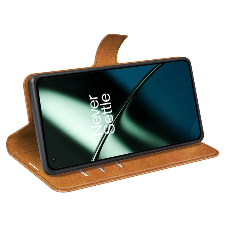 Shockproof Phone Case For OnePlus 11 5G, PU Leather Stand Wallet Calf Texture Square Magnetic Clasp Phone Cover - Yellow