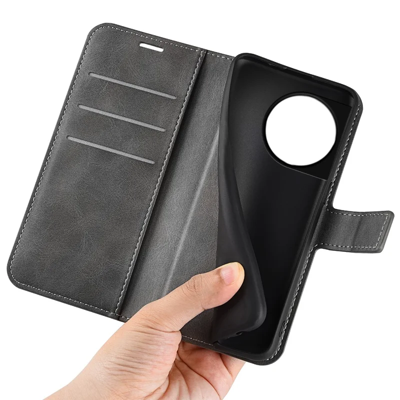 Shockproof Phone Case For OnePlus 11 5G, PU Leather Stand Wallet Calf Texture Square Magnetic Clasp Phone Cover - Grey