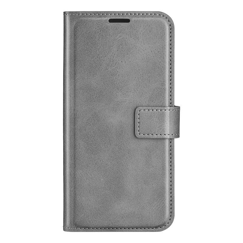 Shockproof Phone Case For OnePlus 11 5G, PU Leather Stand Wallet Calf Texture Square Magnetic Clasp Phone Cover - Grey