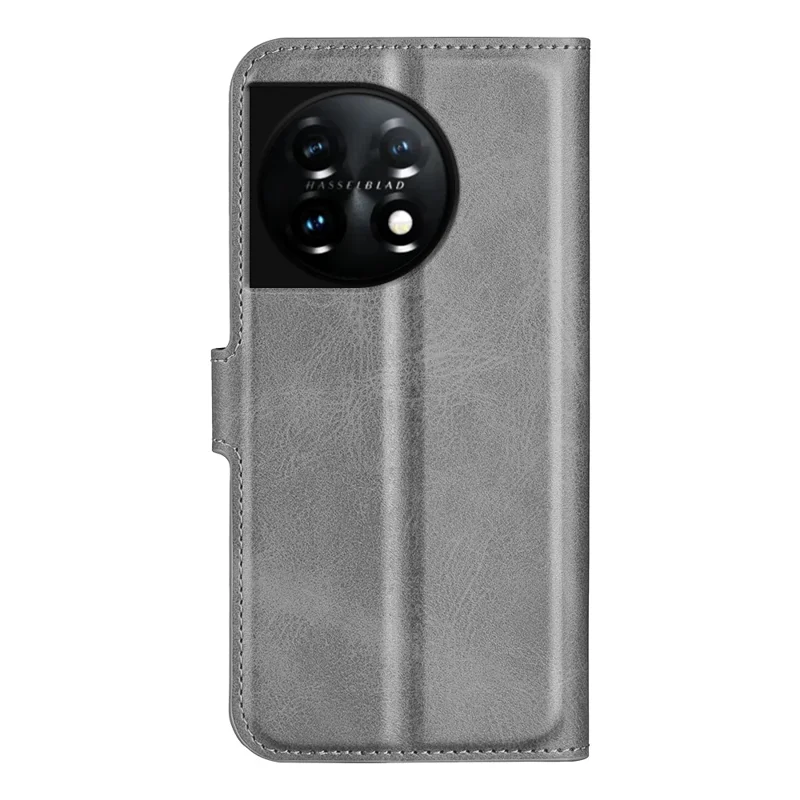 Shockproof Phone Case For OnePlus 11 5G, PU Leather Stand Wallet Calf Texture Square Magnetic Clasp Phone Cover - Grey