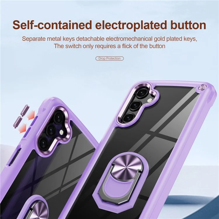 For Samsung Galaxy A14 5G / A14 4G Electroplated Protective Back Case PC + TPU Shockproof Cover with Metal Ring Kickstand - Purple