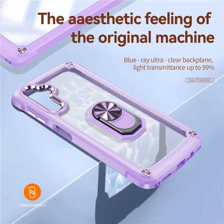 For Samsung Galaxy A14 5G / A14 4G Electroplated Protective Back Case PC + TPU Shockproof Cover with Metal Ring Kickstand - Purple