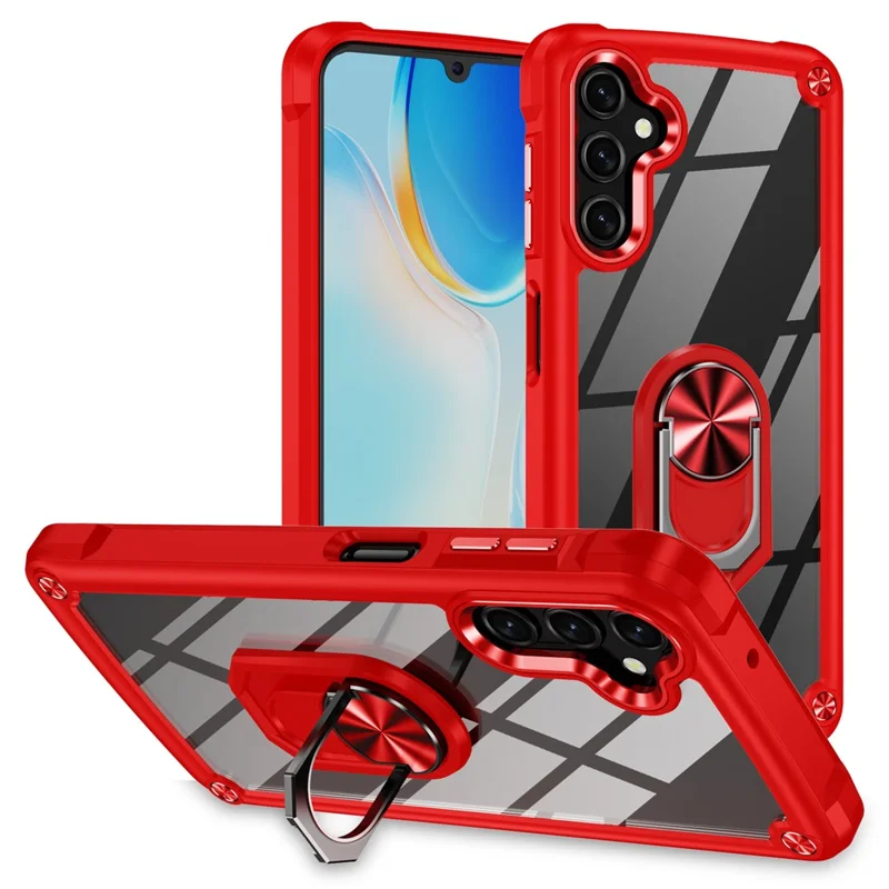 For Samsung Galaxy A14 5G / A14 4G Electroplated Protective Back Case PC + TPU Shockproof Cover with Metal Ring Kickstand - Red