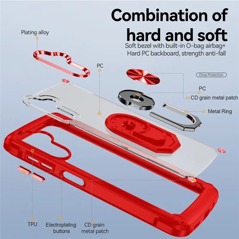 For Samsung Galaxy A14 5G / A14 4G Electroplated Protective Back Case PC + TPU Shockproof Cover with Metal Ring Kickstand - Red