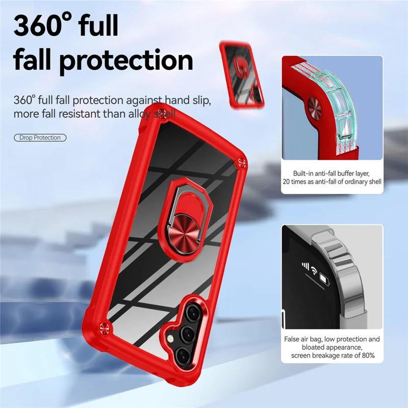 For Samsung Galaxy A14 5G / A14 4G Electroplated Protective Back Case PC + TPU Shockproof Cover with Metal Ring Kickstand - Red