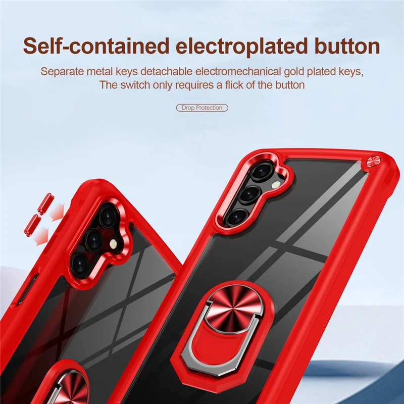 For Samsung Galaxy A14 5G / A14 4G Electroplated Protective Back Case PC + TPU Shockproof Cover with Metal Ring Kickstand - Red