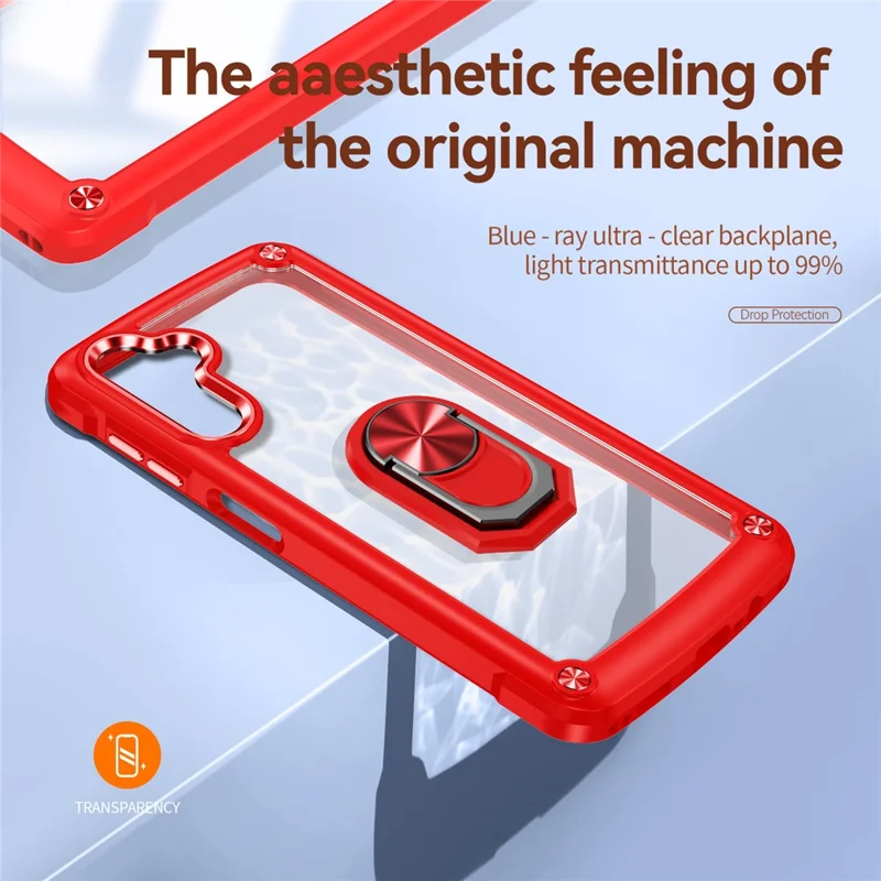 For Samsung Galaxy A14 5G / A14 4G Electroplated Protective Back Case PC + TPU Shockproof Cover with Metal Ring Kickstand - Red