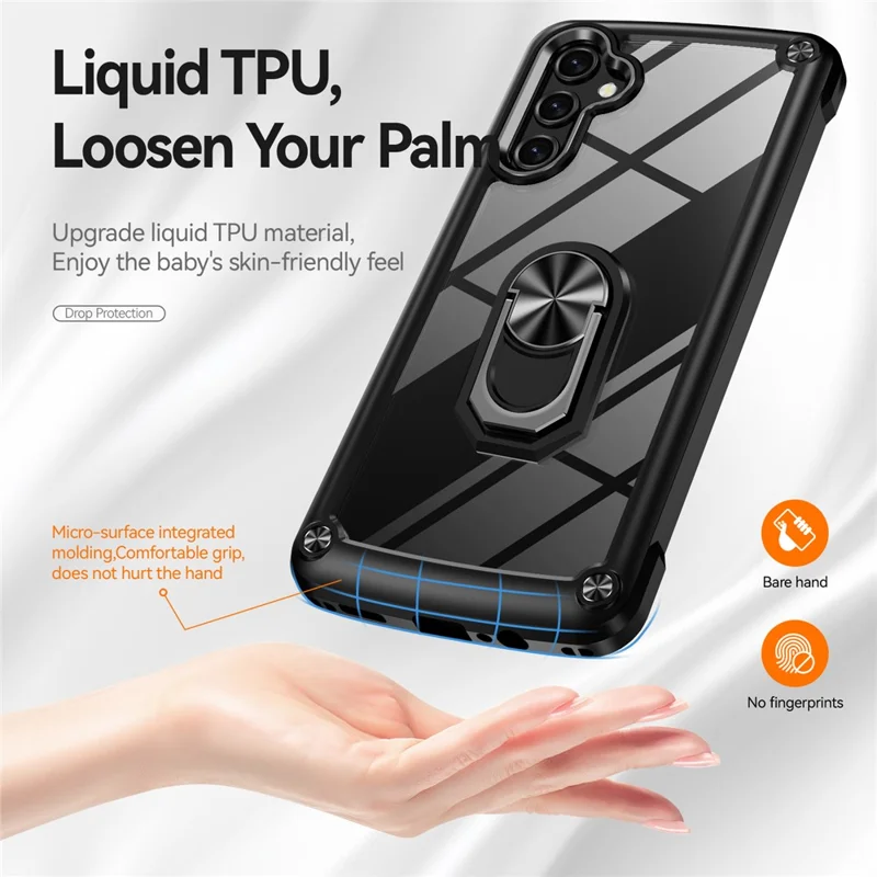 Til Samsung Galaxy A14 5G / A14 4G Elektropladeret Beskyttelsesdæksel Bagdæksel PC + TPU Stødfast Ombæree med Metalring - Sort