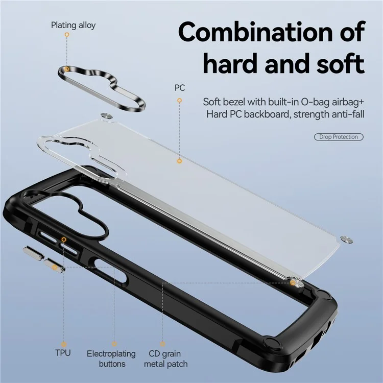 Para Samsung Galaxy A14 5G / A14 4G Capa Protetora Anti-queda PC + TPU Eletrodeposição Anti-riscos Capa Traseira do Telefone - Preta
